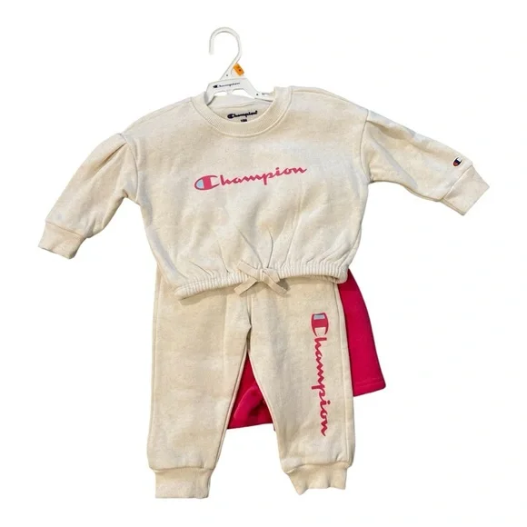 NWT Champion 4 Pieces Cream and Pink Toddler Set- 12M - Picture 1 of 6